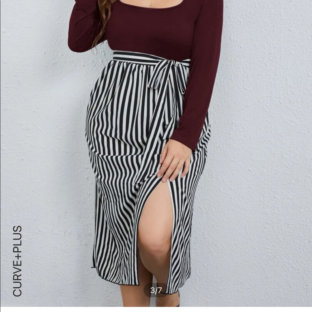 SHEIN Plus Vertical Stripe Tie Front Split Thigh Dress size 16 NEW